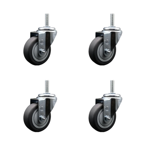 35 Inch Thermoplastic  Rubber Wheel Swivel 58 Inch Threaded Stem Caster Set Service Caster